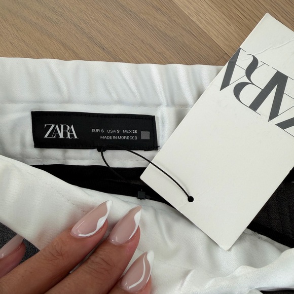 Zara Side Stripe Double Waistband Wide Leg Pants Heather Grey NWT Small - Picture 9 of 10